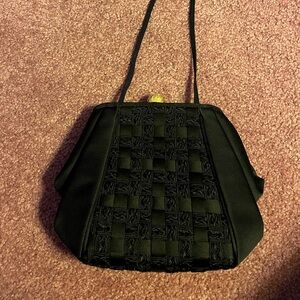 Sharif Black Crossbody Bag with Woven Detail